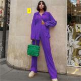 Women's solid color drape loose and smooth pleated casual two-piece set