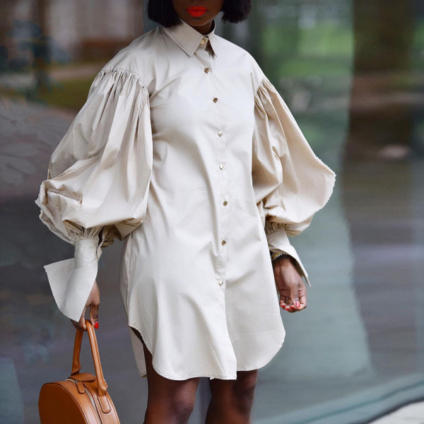 Large Women's Loose Bubble Sleeves Solid Color Long Sleeve Shirt Skirt Foreign Trade Dress