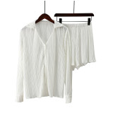Fashion V-neck pleated long sleeved lapel shorts fashion set