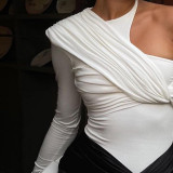 Tight fitting half sleeved jumpsuit sexy one shoulder pleated jumpsuit