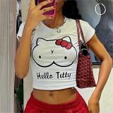 Fashion printed cute pattern with round neck short sleeved short T-shirt