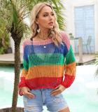 Hollow out hoodie holiday knit long sleeved sun protection shirt rainbow shirt