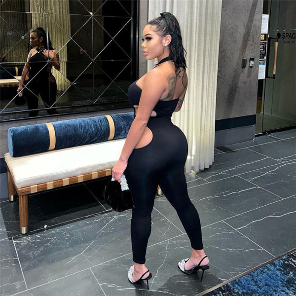 Women's sexy sleeveless slim fitting hip lifting jumpsuit