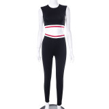 Contrast color tight sleeveless vest, top, pants, casual set