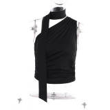 Casual Versatile Slim Fit One Shoulder Strap Design Solid Sleeveless Tank Top