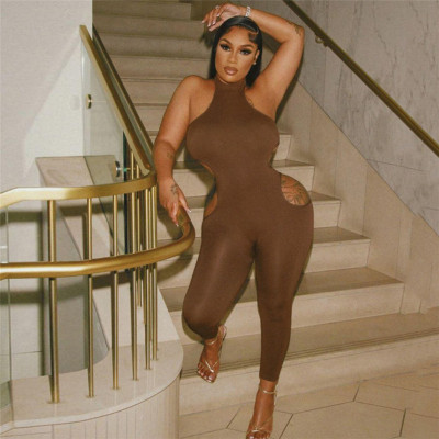 Women's sexy sleeveless slim fitting hip lifting jumpsuit