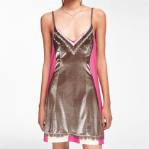 Sexy suspender printed high waisted slim fitting short dress