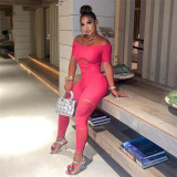 Sexy Mesh Perspective Hollow Solid High Waist Tight Casual jumpsuit