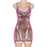 Sexy suspender printed high waisted slim fitting short dress