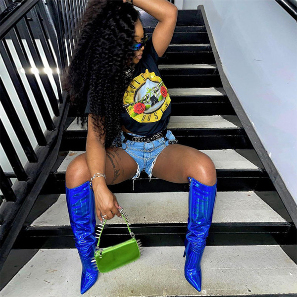 Fashion Street Print Short Sleeve Short T-shirt Top