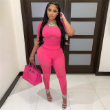 Sexy Mesh Perspective Hollow Solid High Waist Tight Casual jumpsuit