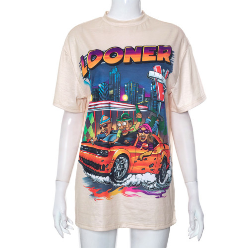 Street Fashion Printing Versatile Round Neck Short Sleeve T-shirt Top