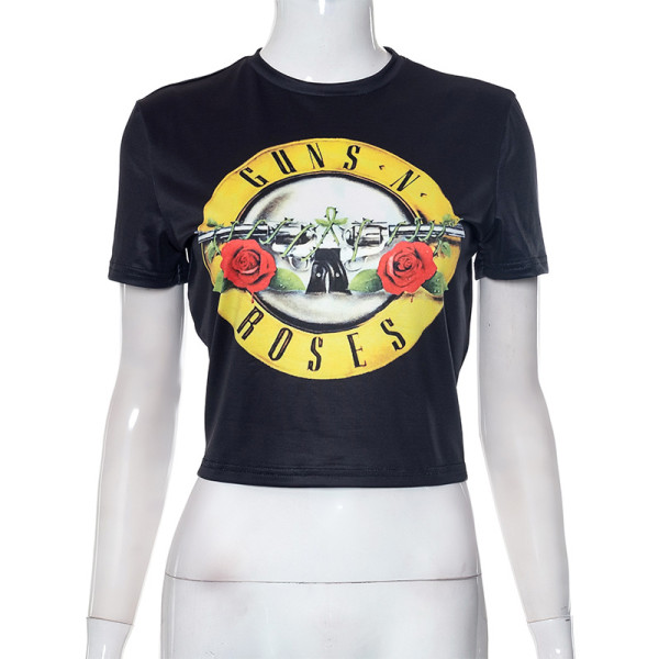 Fashion Street Print Short Sleeve Short T-shirt Top