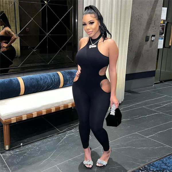 Women's sexy sleeveless slim fitting hip lifting jumpsuit