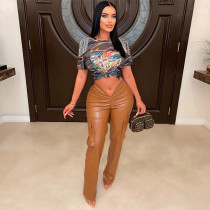 Tassel camouflage printed short sleeved T-shirt top