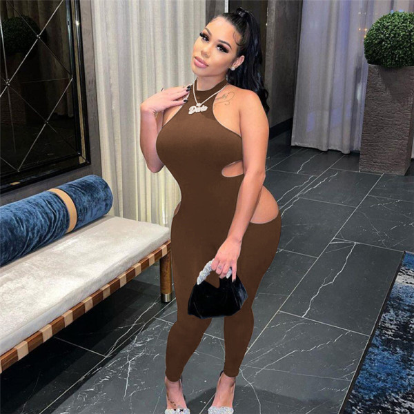 Women's sexy sleeveless slim fitting hip lifting jumpsuit
