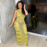 Sexy Spicy Girl Solid Sleeveless Slim Fit Long Dress Knitted Dress