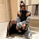 Sexy hollow out mesh patchwork tight casual long sleeved one piece top