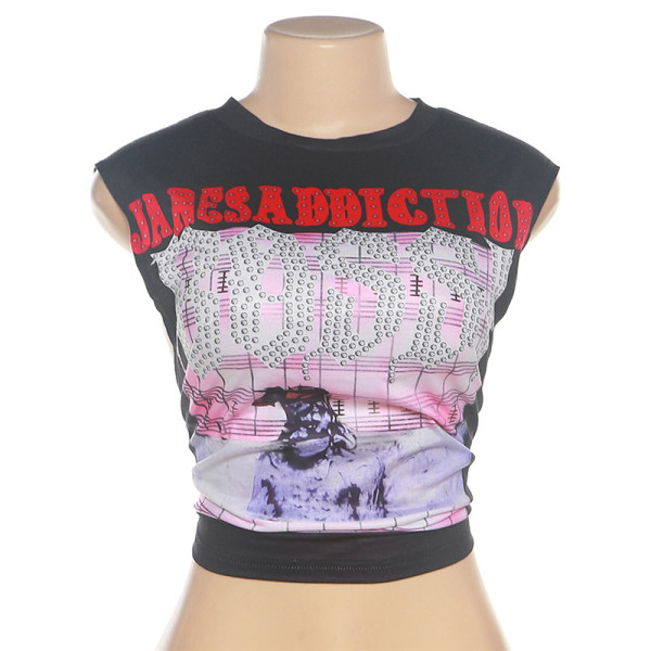 Printed street trendsetter sleeveless slim fitting casual top