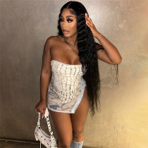 3D printed hot girl tube top backless slim split hip dress