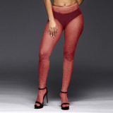 Sexy perspective mesh hole flash drilling pantyhose casual pants