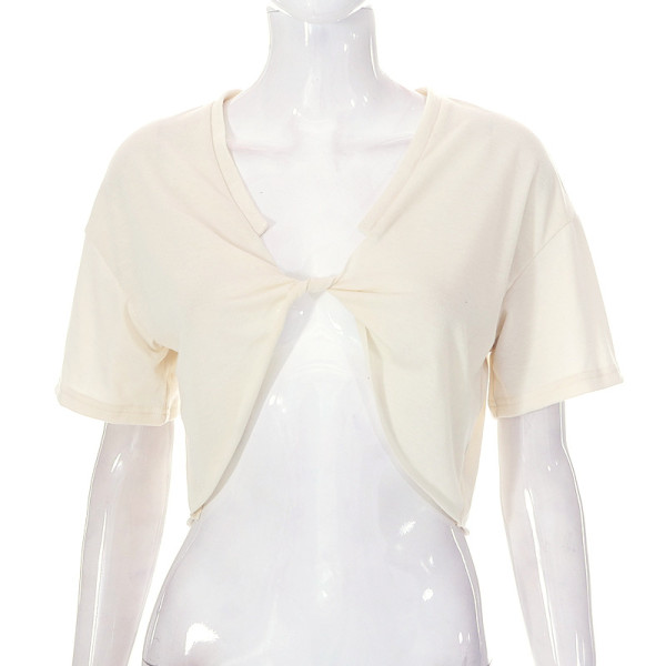 Solid color twisted short-sleeved T-shirt with navel exposed top