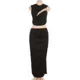 Mesh stitching sexy spice girl pleated slim dress
