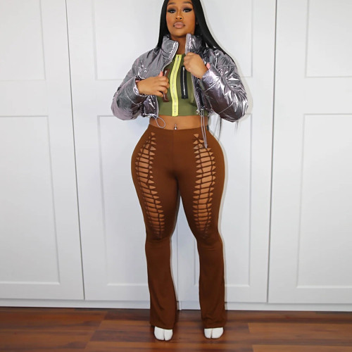 Bare navel openwork lace-up trend sexy casual pants