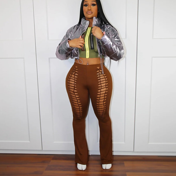 Bare navel openwork lace-up trend sexy casual pants