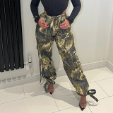 High waist tie-dyed leg straight overalls street fashion Joker casual pants