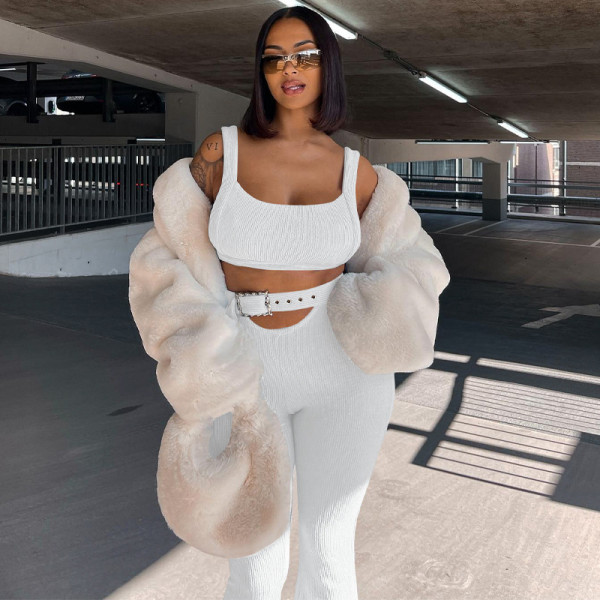 Solid Sleeveless Tank Top Flare Pants Two Piece Fashion Set