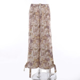 High waist tie-dyed leg straight overalls street fashion Joker casual pants