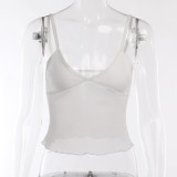 Sexy basic mesh sling short vest casual Joker hemmed top