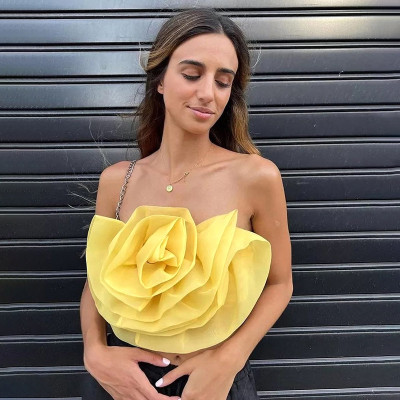 Flowers hanging neck sling short top design fashion casual Joker vest.