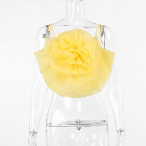 Flowers hanging neck sling short top design fashion casual Joker vest.