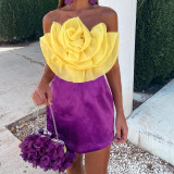 Flowers hanging neck sling short top design fashion casual Joker vest.