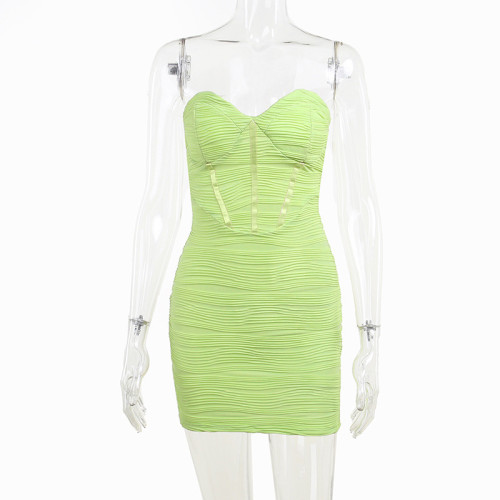Sexy tube top waist slim skirt slim solid color casual fashion dress