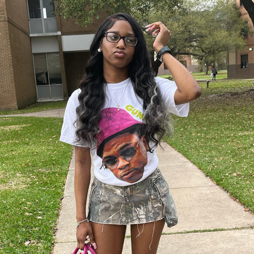 Basic round neck portrait printing short sleeve T-shirt hip-hop loose Joker casual shirt