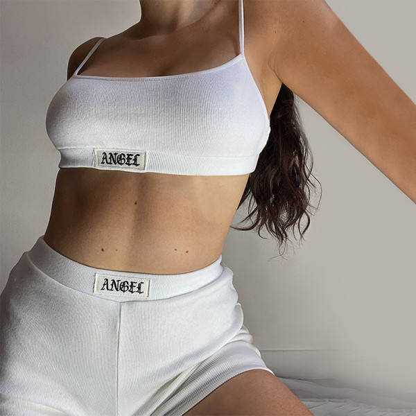 Knitted rib suspender vest black women's shorts casual fashion suit