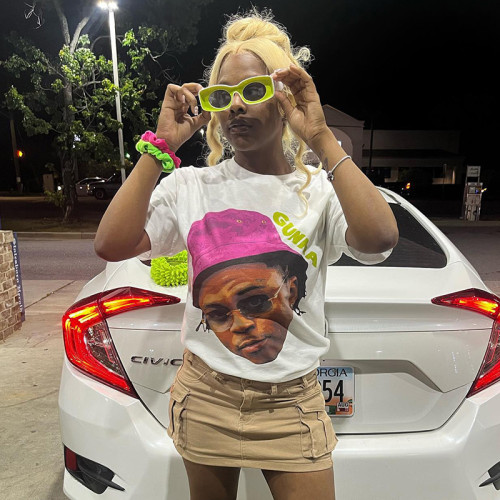 Basic round neck portrait printing short sleeve T-shirt hip-hop loose Joker casual shirt