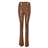 Bare navel openwork lace-up trend sexy casual pants