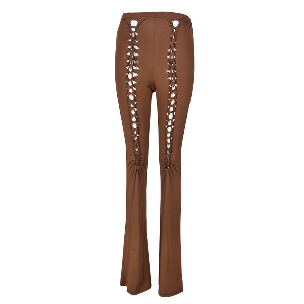 Bare navel openwork lace-up trend sexy casual pants