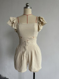 Fresh and sweet ruffle lace waistcoat high waist shorts two-piece set