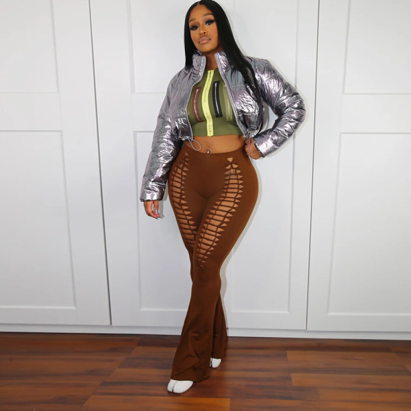 Bare navel openwork lace-up trend sexy casual pants