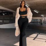 Solid Sleeveless Tank Top Flare Pants Two Piece Fashion Set
