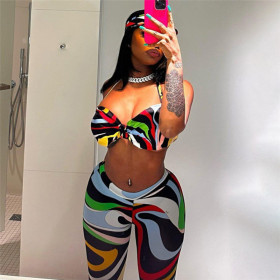 Sexy Slim Fit Sleeveless Tank Top High Waist Pants Casual Sports Set