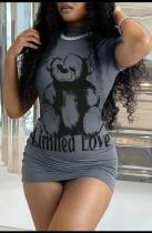 Fashion casual animal print tight short sleeved round neck dress