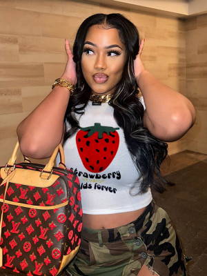 Strawberry Letter Printing Round Neck Fashion Slim Fit Short Sleeve Versatile T-shirt Top