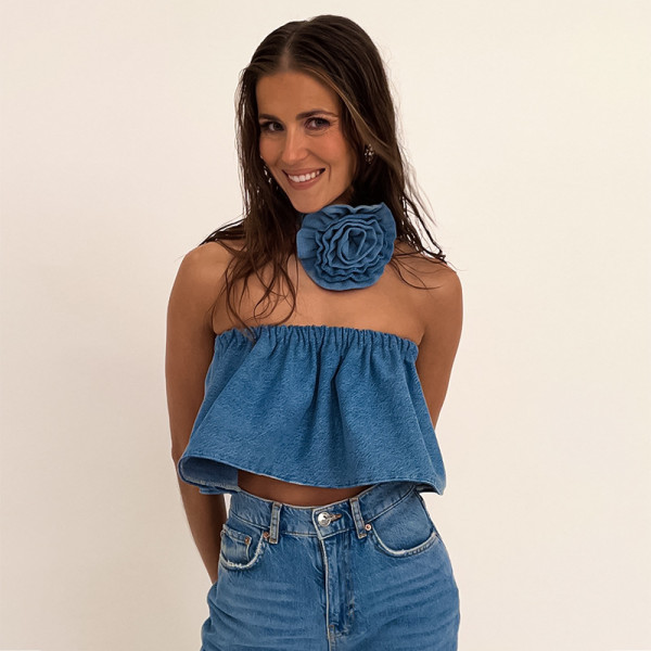 Off Shoulder Short Flower Spicy Girl Denim Bra