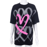Short sleeved abstract printed long loose ins couple T-shirt